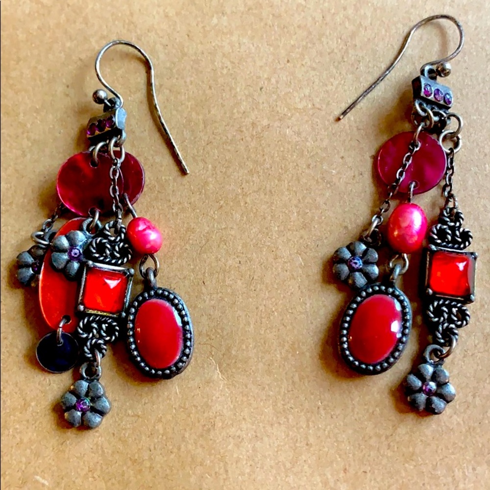 Pink Beaded Chandelier Earrings